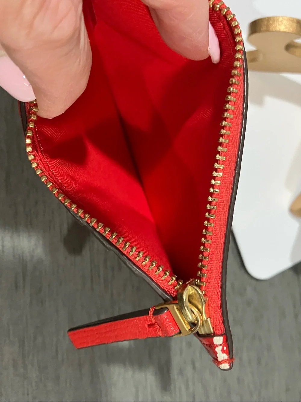 Tory Burch Red Leather Card Case with Colored Stripe Slots